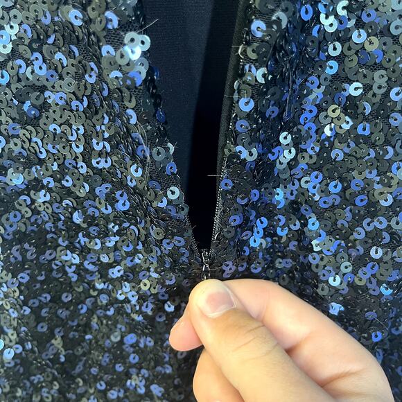 DRESS THE POPULATION Marcella Sequin Midi Sheath Dress Blue Black Size XS - Picture 5 of 7